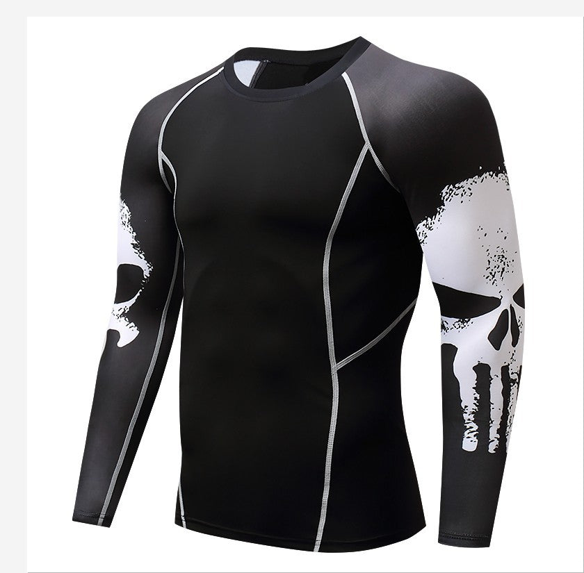 Men’s Skull Compression Long Sleeve – Quick-Dry Gym Shirt